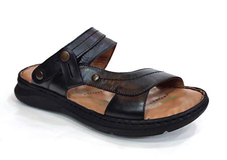 Ural Forelli Günlük Erkek Anatomik Deri Sandalet-Siyah