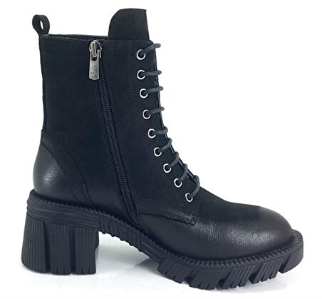 Venüs 2251202 Günlük Hakiki Deri Kadın Bot-Siyah Nubuk