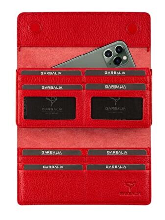 Garbalia Paris Deri Telefon Bölmeli Kadın Cüzdan-Kırmızı
