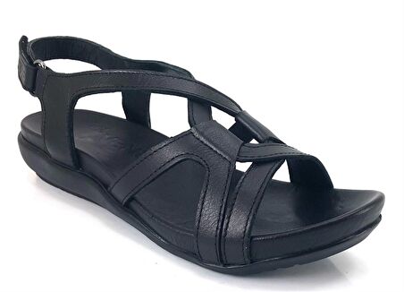 Venüs 206 Günlük Hakiki Deri Kadın Sandalet-Siyah