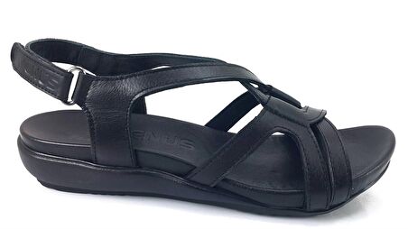 Venüs 206 Günlük Hakiki Deri Kadın Sandalet-Siyah