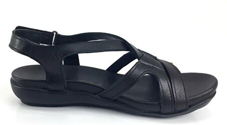 Venüs 206 Günlük Hakiki Deri Kadın Sandalet-Siyah