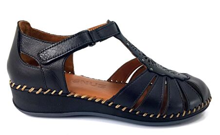 Venüs 2313705 Günlük Hakiki Deri Bayan Sandalet-Siyah