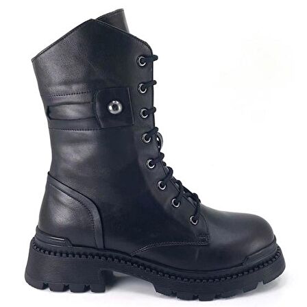 Albini 100024 Hakiki Deri Günlük Kadın Bot-Siyah