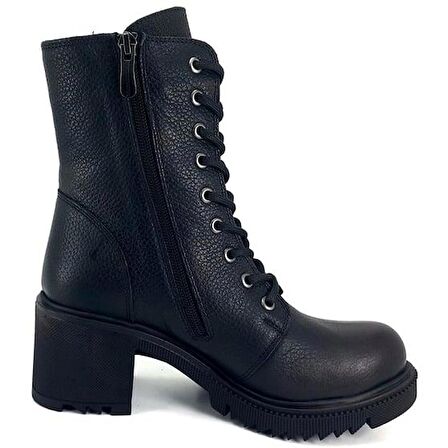 Mammamia 1345 Hakiki Deri Günlük Kadın Bot-Siyah