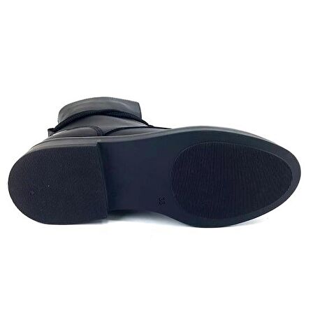 Mammamia 1935 Hakiki Deri Günlük Kadın Bot-Siyah