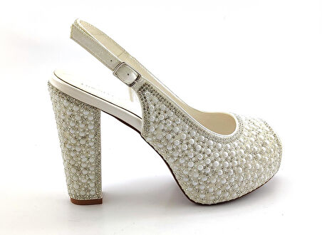 L&L 374 Günlük Kadın Topuklu Ayakkabı-Beyaz