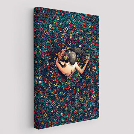 Renkli Çiçekler İçinde Dans Eden Sevgililer Duvar Tablosu-6200