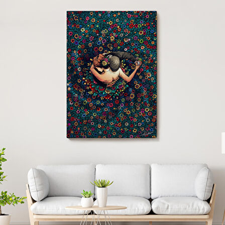 Renkli Çiçekler İçinde Dans Eden Sevgililer Duvar Tablosu-6200