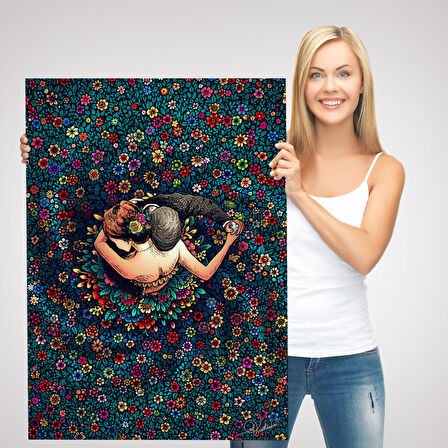 Renkli Çiçekler İçinde Dans Eden Sevgililer Duvar Tablosu-6200