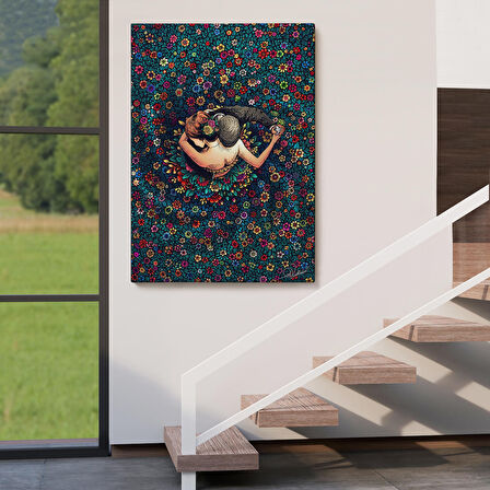 Renkli Çiçekler İçinde Dans Eden Sevgililer Duvar Tablosu-6200