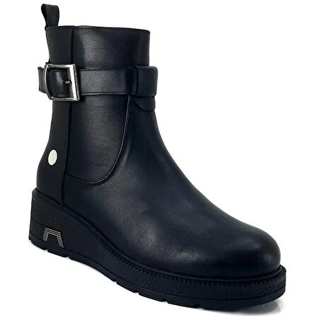 Mammamia 1625 Hakiki Deri Günlük Kadın Bot-Siyah