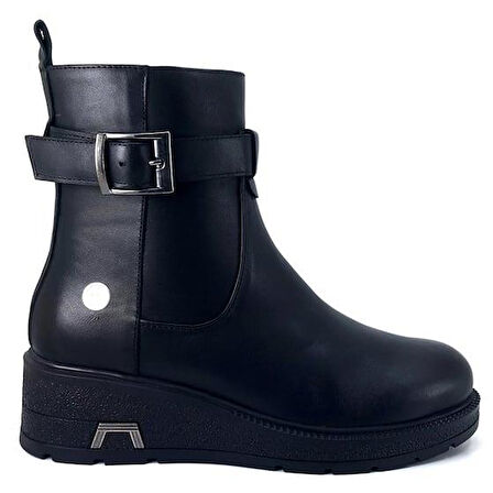 Mammamia 1625 Hakiki Deri Günlük Kadın Bot-Siyah