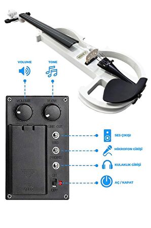 Midex RCZ-606W PAK Elektro Keman + Şarjlı Mikrofonlu Taşınabilir Amfi Full Set Beyaz