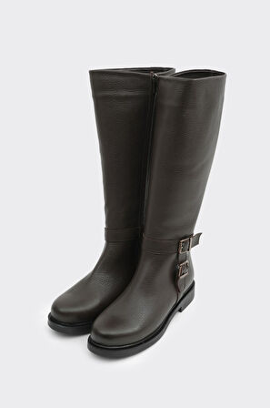 Hakiki Deri Düz Taban Kadın Çizme