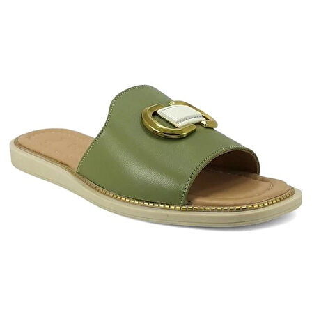 Venüs 2512205 Hakiki Deri Kadın Günlük Terlik-Yeşil