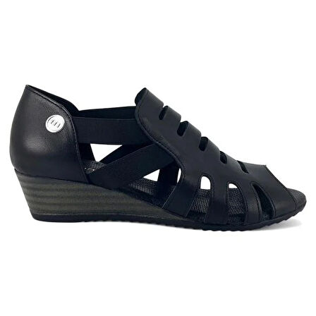 Mammamia 2740 Hakiki Deri Günlük Kadın Sandalet-Siyah