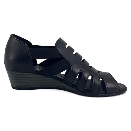 Mammamia 2740 Hakiki Deri Günlük Kadın Sandalet-Siyah