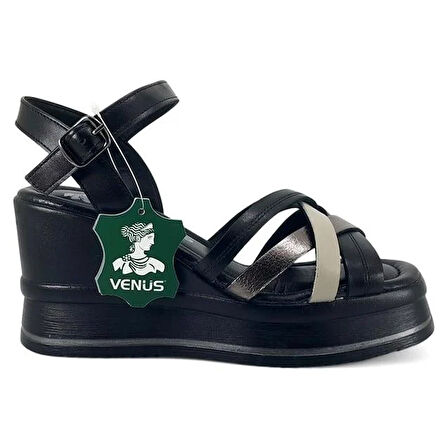 Venüs 2510902 Günlük Hakiki Deri Kadın Sandalet-Siyah