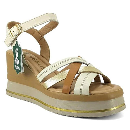 Venüs 2510902 Günlük Hakiki Deri Kadın Sandalet-Bej