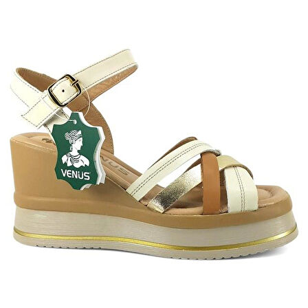 Venüs 2510902 Günlük Hakiki Deri Kadın Sandalet-Bej
