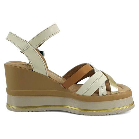 Venüs 2510902 Günlük Hakiki Deri Kadın Sandalet-Bej