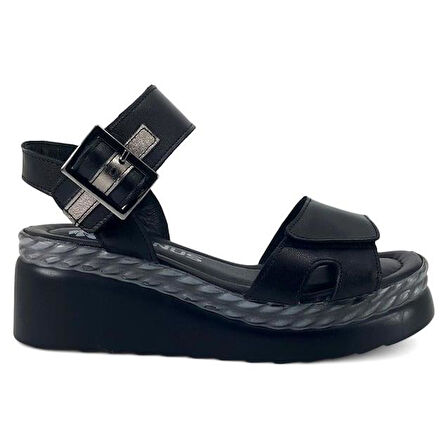 Venüs 2512303 Günlük Hakiki Deri Kadın Sandalet-Siyah