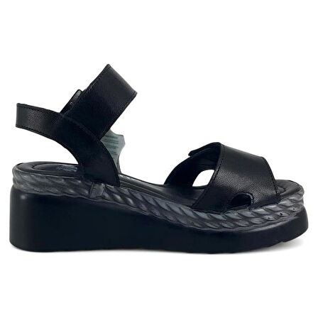 Venüs 2512303 Günlük Hakiki Deri Kadın Sandalet-Siyah