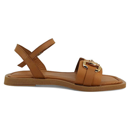 Beety 386 Hakiki Deri Günlük Kadın Sandalet-Taba