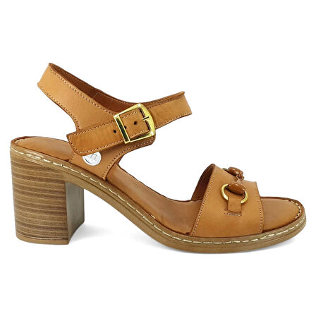 Mammamia 2420Hakiki Deri Günlük Kadın Sandalet-Taba