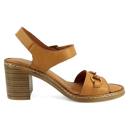 Mammamia 2420Hakiki Deri Günlük Kadın Sandalet-Taba