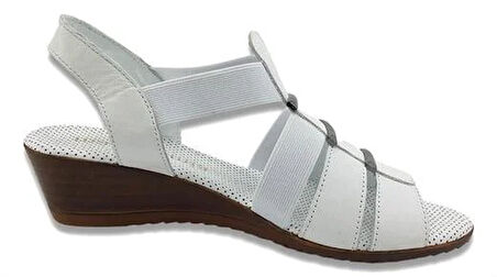 Mammamia 2735 Hakiki Deri Günlük Kadın Sandalet-Beyaz