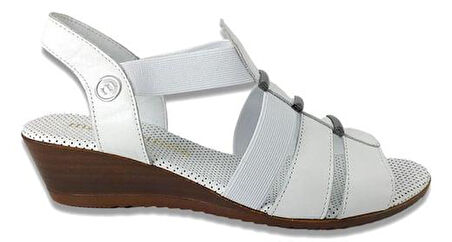 Mammamia 2735 Hakiki Deri Günlük Kadın Sandalet-Beyaz