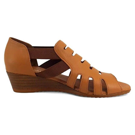 Mammamia 2740 Hakiki Deri Günlük Kadın Sandalet-Taba