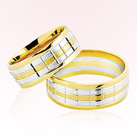 Sarı Beyaz Kareli Altın Alyans 6202