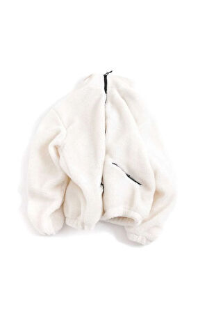 Kadın Oversize Peluş, Polar, Fermuarlı, Teddy Dik Yaka, Sıcak Tutucu Yumuşak Kışlık Ceket