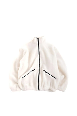 Kadın Oversize Peluş, Polar, Fermuarlı, Teddy Dik Yaka, Sıcak Tutucu Yumuşak Kışlık Ceket