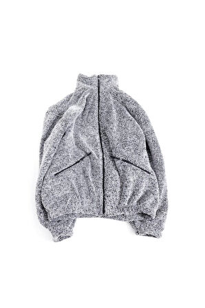 Kadın Oversize Peluş, Polar, Fermuarlı, Teddy Dik Yaka, Sıcak Tutucu Yumuşak Kışlık Ceket