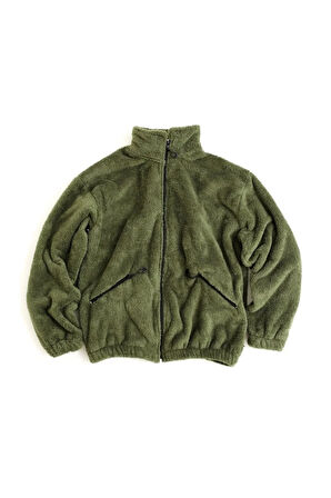 Kadın Oversize Peluş, Polar, Fermuarlı, Teddy Dik Yaka, Sıcak Tutucu Yumuşak Kışlık Ceket