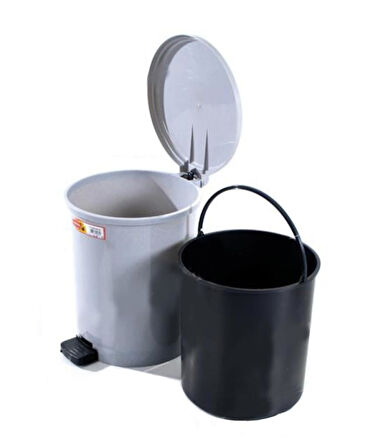 Omnipazar SY-4232 Gri Pedallı Yuvarlak Çöp Kovası İç Kovalı 25 Litre