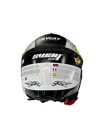 Sway 715 Şeffaf Vizörlü Yarım Motosiklet Scooter Kaskı XL Beden Poison Black Grey Yellow