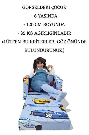Çocuk Yatağı Komple Sünger Katlanabilir Koltuklu-(0-6 YAŞ)%100 Pamuklu Mavi Araba Desenli