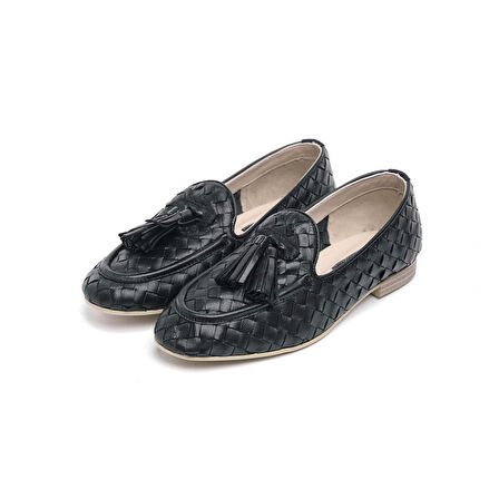 Hakiki Deri Püsküllü Bantlı Kadın Babet