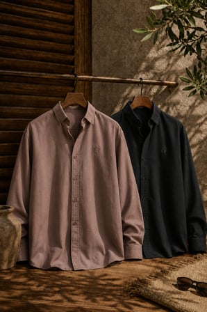 Erkek Nefes Alabilen Oversize Modal Gömlek 2'li Set Kahve-Siyah