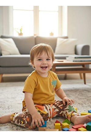 Çocuk Unisex Kız Erkek Şortlu (Kapri) Takım Kreş %100 Pamuk Rahat Tarz Tasarım Premium