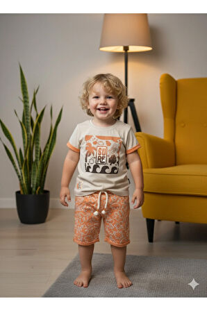 Çocuk Unisex Kız Erkek Şortlu Alt Üst Takım Kreş %100 Pamuk Rahat Tarz Tasarım Premium