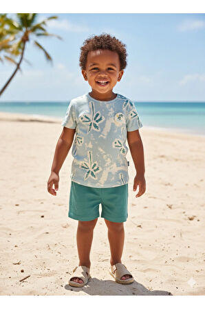 Çocuk Unisex Kız Erkek Şortlu Alt Üst Takım Kreş %100 Pamuk Rahat Tarz Tasarım Premium, Haki