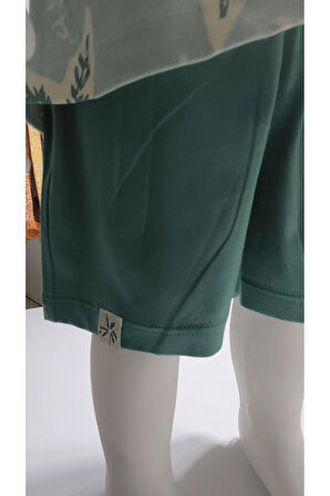 Çocuk Unisex Kız Erkek Şortlu Alt Üst Takım Kreş %100 Pamuk Rahat Tarz Tasarım Premium, Haki