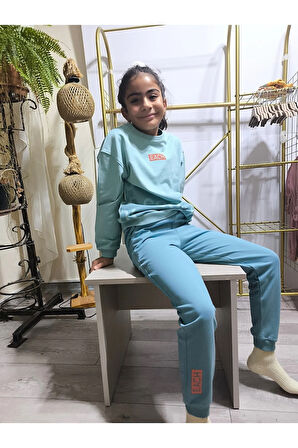 Erkek Kız Çocuk Alt Üst Takım Unisex Uzun Kollu Eşofman Rahat Spor Şık Modern Tasarım Ribanalı