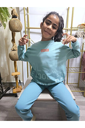 Erkek Kız Çocuk Alt Üst Takım Unisex Uzun Kollu Eşofman Rahat Spor Şık Modern Tasarım Ribanalı